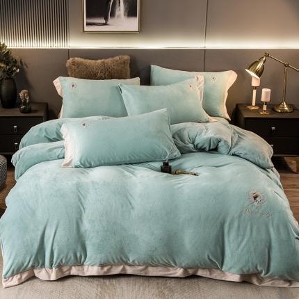 91家纺网 家纺一手货源 找家纺 （总）凡客2021秋冬新款水晶绒绣花四件套-居里夫人