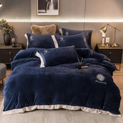 91家纺网 家纺一手货源 找家纺 （总）凡客2021秋冬新款水晶绒绣花四件套-居里夫人