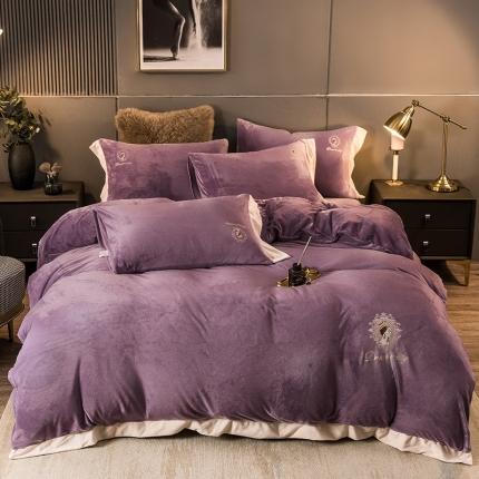 91家纺网 家纺一手货源 找家纺 （总）凡客2021秋冬新款水晶绒绣花四件套-居里夫人