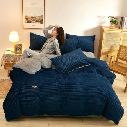 爱洛家纺 2021新款保暖魔法绒四件套 藏蓝色