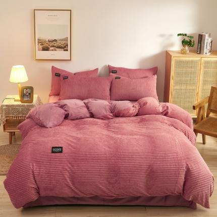 91家纺网 家纺一手货源 找家纺 爱洛家纺 2021新款保暖魔法绒四件套 豆沙色