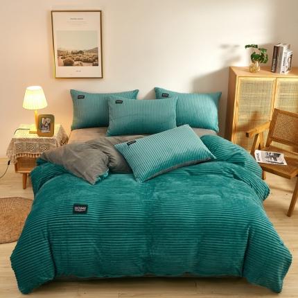 91家纺网 家纺一手货源 找家纺 爱洛家纺 2021新款保暖魔法绒四件套 湖绿色