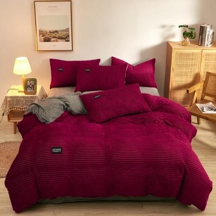 91家纺网 家纺一手货源 找家纺 爱洛家纺 2021新款保暖魔法绒四件套 酒红色