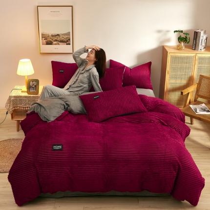 爱洛家纺 2021新款保暖魔法绒四件套 酒红色