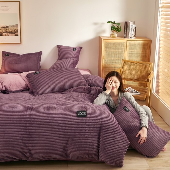 91家纺网 家纺一手货源 找家纺 爱洛家纺 2021新款保暖魔法绒四件套 藕粉色