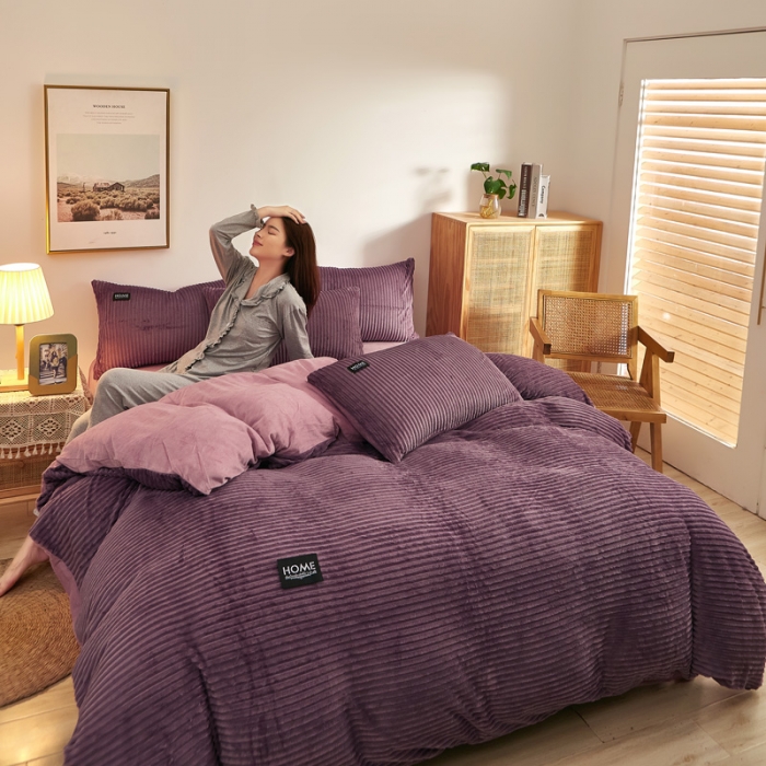 91家纺网 家纺一手货源 找家纺 爱洛家纺 2021新款保暖魔法绒四件套 藕粉色