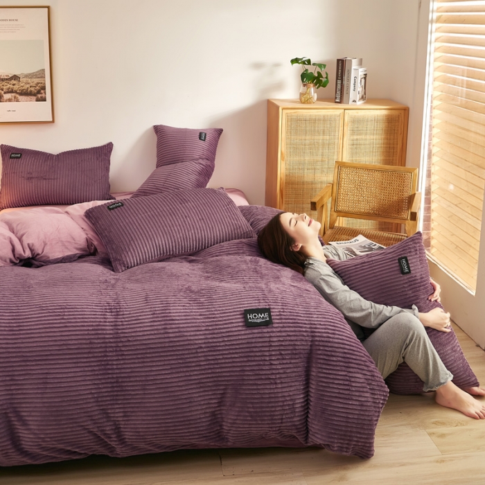 91家纺网 家纺一手货源 找家纺 爱洛家纺 2021新款保暖魔法绒四件套 藕粉色