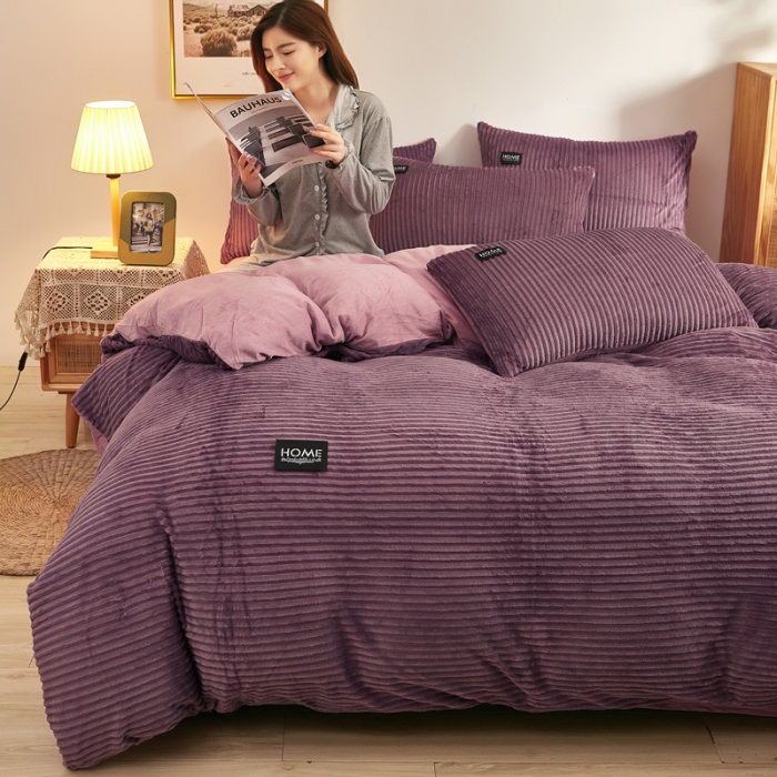 91家纺网 家纺一手货源 找家纺 爱洛家纺 2021新款保暖魔法绒四件套 藕粉色