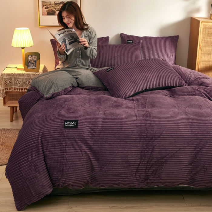 91家纺网 家纺一手货源 找家纺 爱洛家纺 2021新款保暖魔法绒四件套 紫灰色