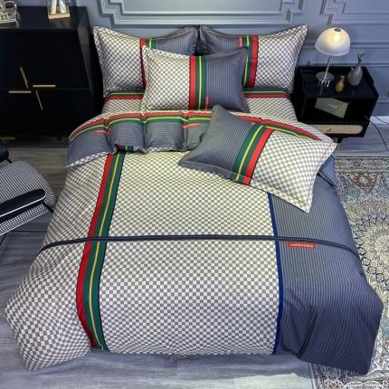 91家纺网 家纺一手货源 找家纺 金爱家 2021新款大版13372条格简约单品系列 温情北欧