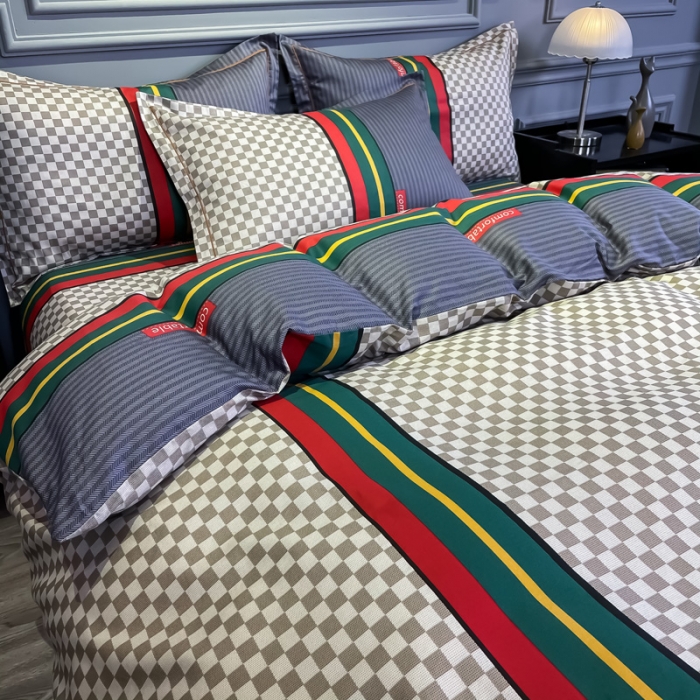 91家纺网 家纺一手货源 找家纺 金爱家 2021新款大版13372条格简约单品系列 温情北欧