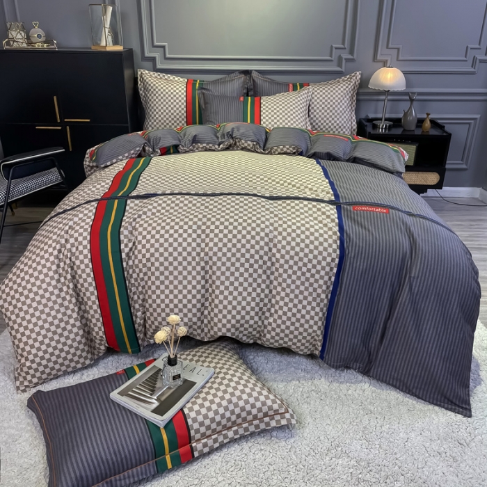 91家纺网 家纺一手货源 找家纺 金爱家 2021新款大版13372条格简约单品系列 温情北欧