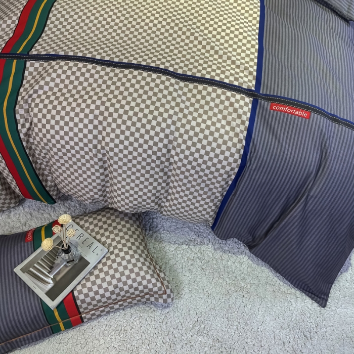 91家纺网 家纺一手货源 找家纺 金爱家 2021新款大版13372条格简约单品系列 温情北欧