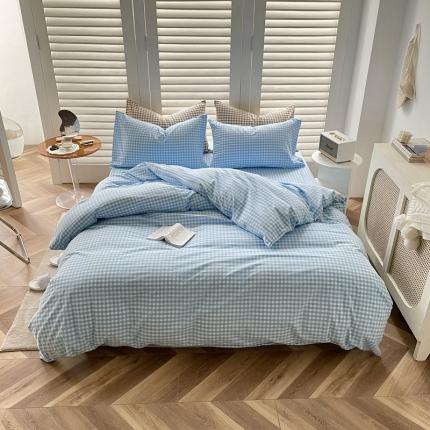 91家纺网 家纺一手货源 找家纺 雅珺 2022新款网红爆款全棉色织水洗棉四件套AA版 天蓝