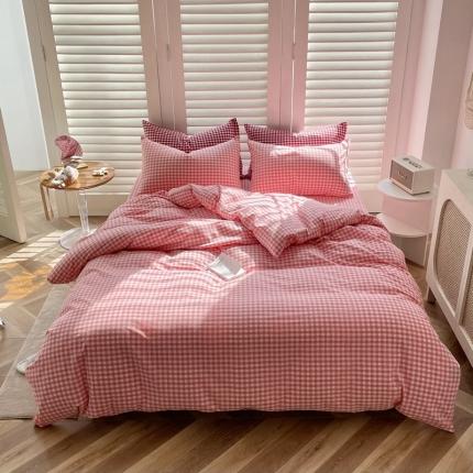 91家纺网 家纺一手货源 找家纺 雅珺 2022新款网红爆款全棉色织水洗棉四件套AA版 西瓜红