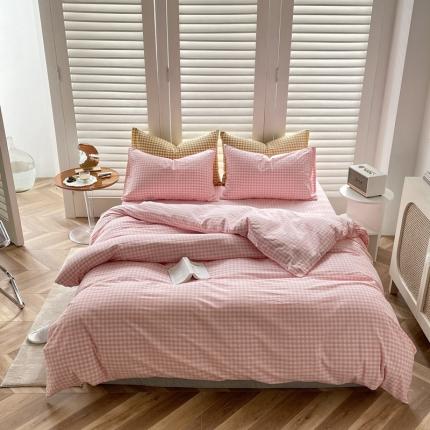 91家纺网 家纺一手货源 找家纺 雅珺 2022新款网红爆款全棉色织水洗棉四件套AA版 樱花粉