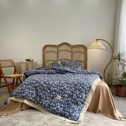 91家纺网 家纺一手货源 找家纺 源启 2021新款复古花边双层纱全棉四件套纯棉-落樱