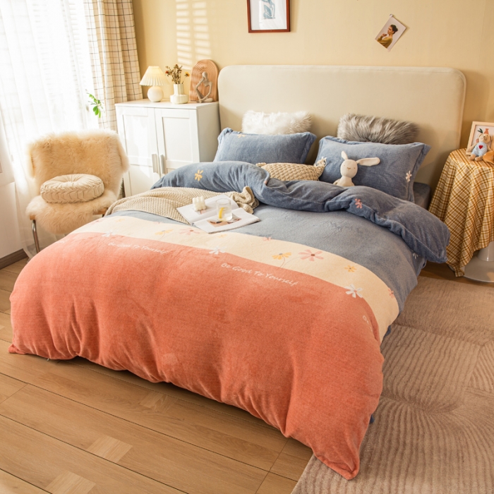 91家纺网 家纺一手货源 找家纺 凡客2021秋冬总重3.8kg高克重牛奶绒印花四件套简单时光