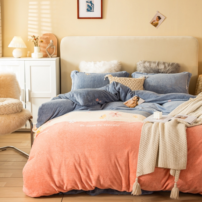 91家纺网 家纺一手货源 找家纺 凡客2021秋冬总重3.8kg高克重牛奶绒印花四件套简单时光