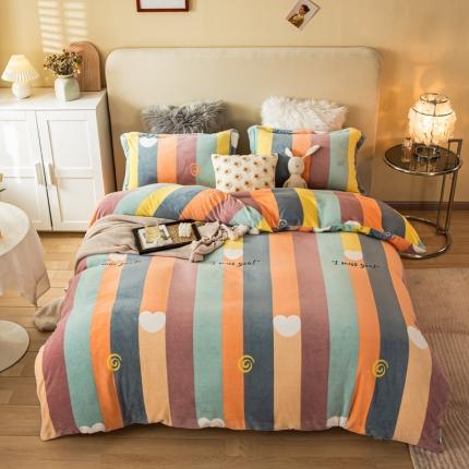 91家纺网 家纺一手货源 找家纺 凡客2021秋冬新款重3.8kg高克重牛奶绒印花四件套恋青春