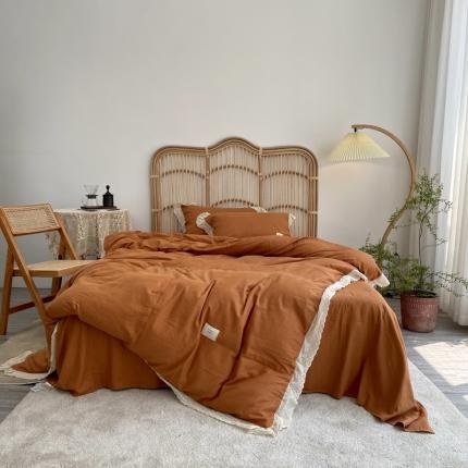 91家纺网 家纺一手货源 找家纺 （总）源启 2021新款复古花边双层纱全棉四件套纯棉