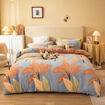 91家纺网 家纺一手货源 找家纺 凡客2021秋冬总重3.8kg高克重牛奶绒印花四件套情定加州