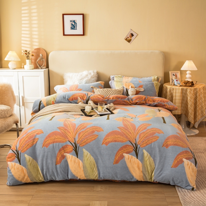 91家纺网 家纺一手货源 找家纺 凡客2021秋冬总重3.8kg高克重牛奶绒印花四件套情定加州