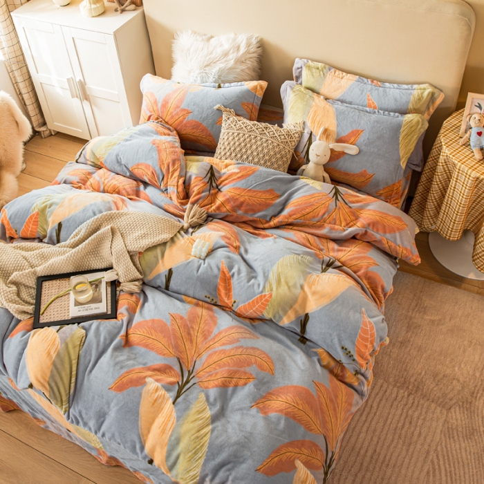 91家纺网 家纺一手货源 找家纺 凡客2021秋冬总重3.8kg高克重牛奶绒印花四件套情定加州