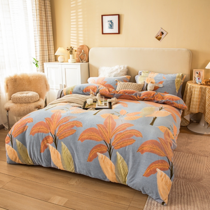 91家纺网 家纺一手货源 找家纺 凡客2021秋冬总重3.8kg高克重牛奶绒印花四件套情定加州