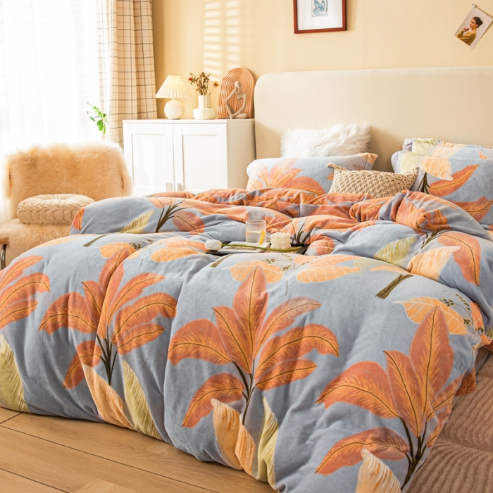 91家纺网 家纺一手货源 找家纺 凡客2021秋冬总重3.8kg高克重牛奶绒印花四件套情定加州