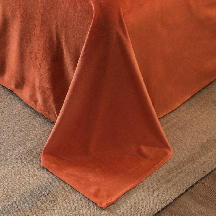 91家纺网 家纺一手货源 找家纺 凡客2021秋冬新款水晶绒绣花四件套-居里夫人 烈焰橙