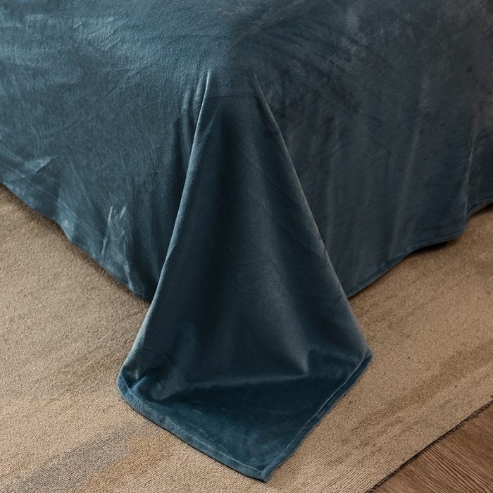 91家纺网 家纺一手货源 找家纺 凡客2021秋冬新款水晶绒绣花四件套-居里夫人 月光蓝