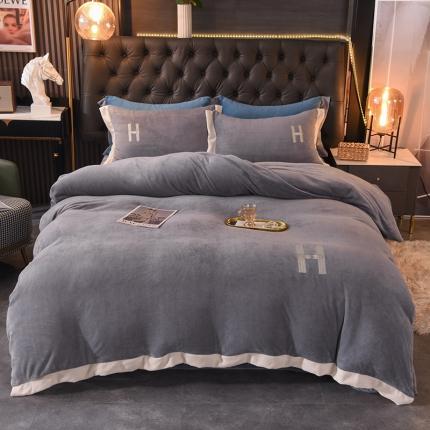 91家纺网 家纺一手货源 找家纺 （总）艾米家居 2021新款牛奶绒刺绣H款四件套