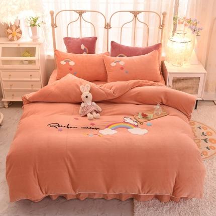 91家纺网 家纺一手货源 找家纺 包小包2023新款独角兽高克重法莱绒牛奶绒三拼四件套 桔红