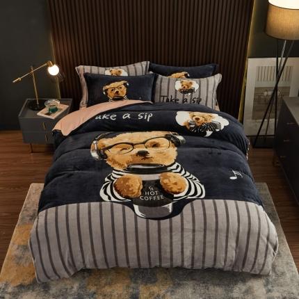 91家纺网 家纺一手货源 找家纺 （总）宅部落 2021新款牛奶绒法莱绒大版卡通四件套