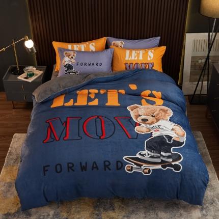 91家纺网 家纺一手货源 找家纺 （总）宅部落 2021新款牛奶绒法莱绒大版卡通四件套