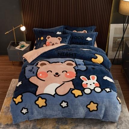 91家纺网 家纺一手货源 找家纺 （总）宅部落 2021新款牛奶绒法莱绒大版卡通四件套