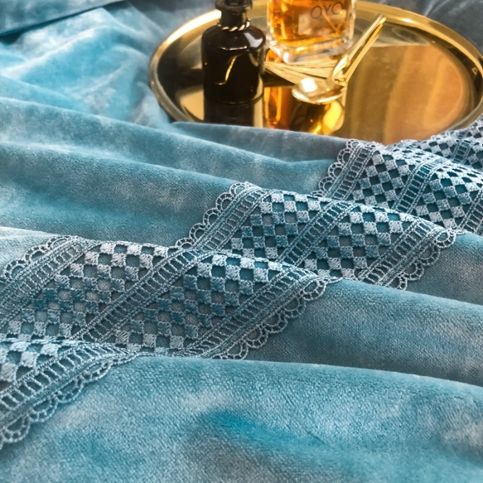 91家纺网 家纺一手货源 找家纺 榻尚 2021新款柔肤绒花边款四件套遇见系列 绿