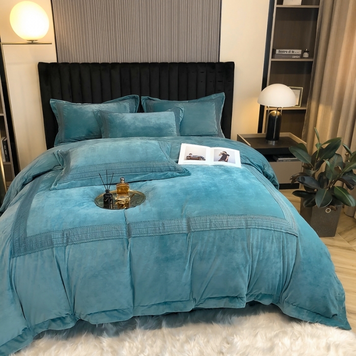 91家纺网 家纺一手货源 找家纺 榻尚 2021新款柔肤绒花边款四件套遇见系列 绿