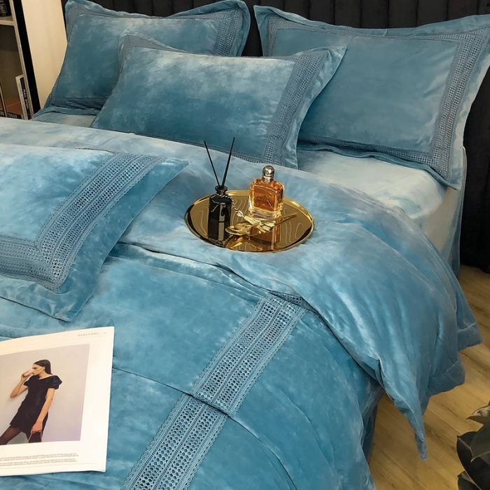 91家纺网 家纺一手货源 找家纺 榻尚 2021新款柔肤绒花边款四件套遇见系列 绿