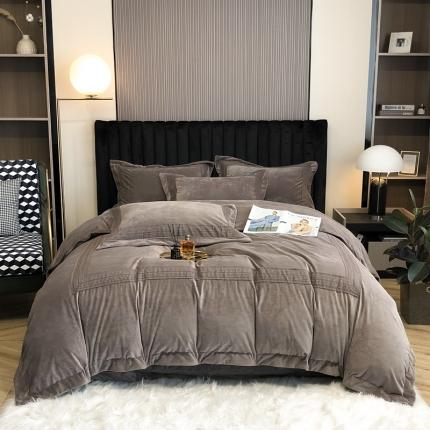 榻尚 2021新款柔肤绒花边款四件套遇见系列 咖