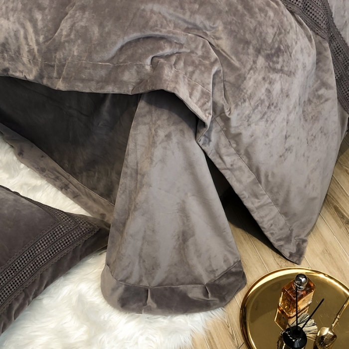 91家纺网 家纺一手货源 找家纺 榻尚 2021新款柔肤绒花边款四件套遇见系列 咖