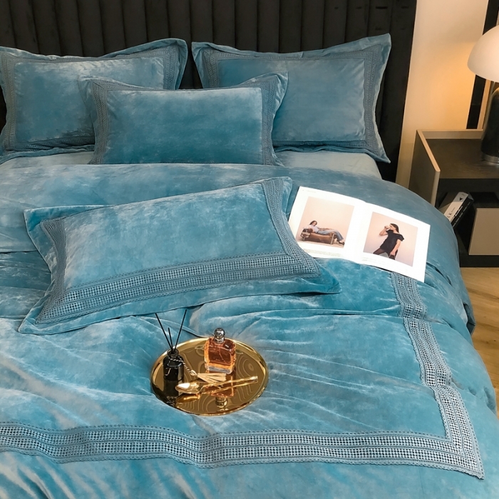 91家纺网 家纺一手货源 找家纺 榻尚 2021新款柔肤绒花边款四件套遇见系列 绿