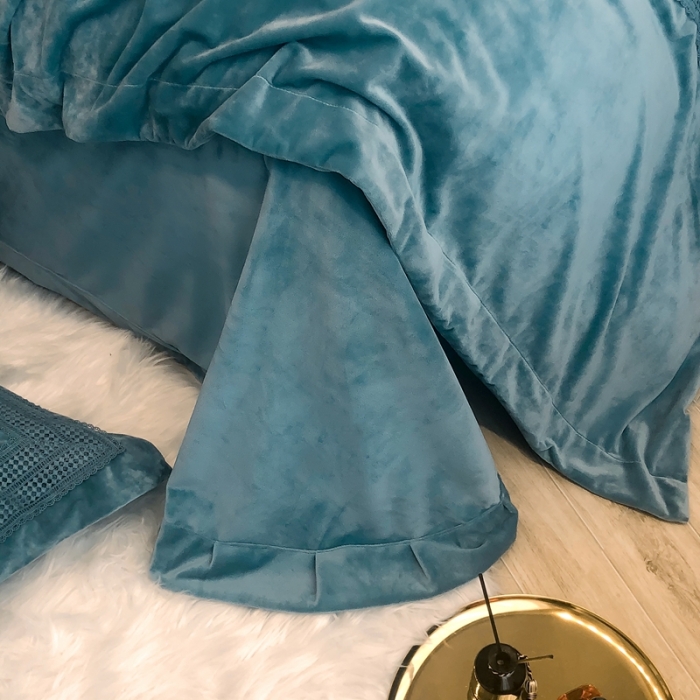 91家纺网 家纺一手货源 找家纺 榻尚 2021新款柔肤绒花边款四件套遇见系列 绿