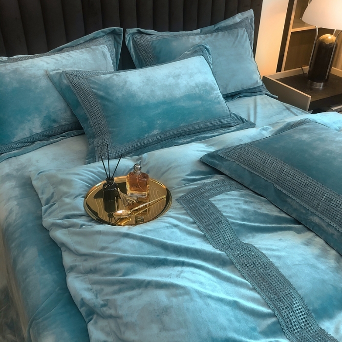 91家纺网 家纺一手货源 找家纺 榻尚 2021新款柔肤绒花边款四件套遇见系列 绿