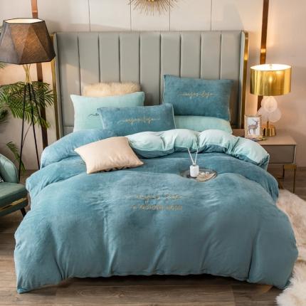 91家纺网 家纺一手货源 找家纺 玉宇阁 2022年新加厚保暖牛奶绒四件套水晶法莱绒直播供货 浅石兰+梵星兰