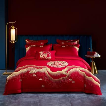 91家纺网 家纺一手货源 找家纺 高大尚 2021新款60支长绒棉婚庆多件套 东方婚礼-金