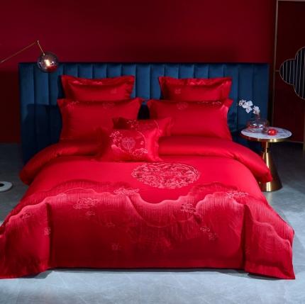 91家纺网 家纺一手货源 找家纺 高大尚 2021新款60支长绒棉婚庆多件套 东方婚礼-红