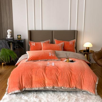 91家纺网 家纺一手货源 找家纺 （总）索飞特2021新款宝宝绒压花刺绣四件套