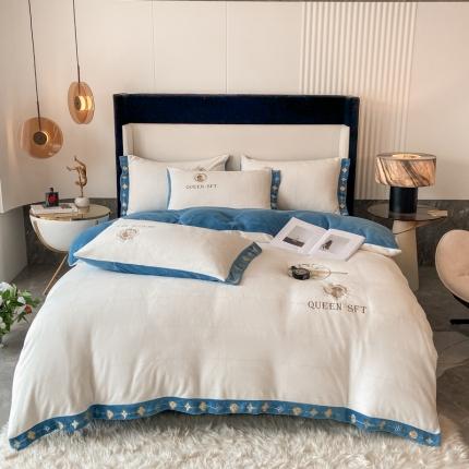 91家纺网 家纺一手货源 找家纺 （总）索飞特2021新款牛奶绒刺绣工艺款四件套-漫渡莎